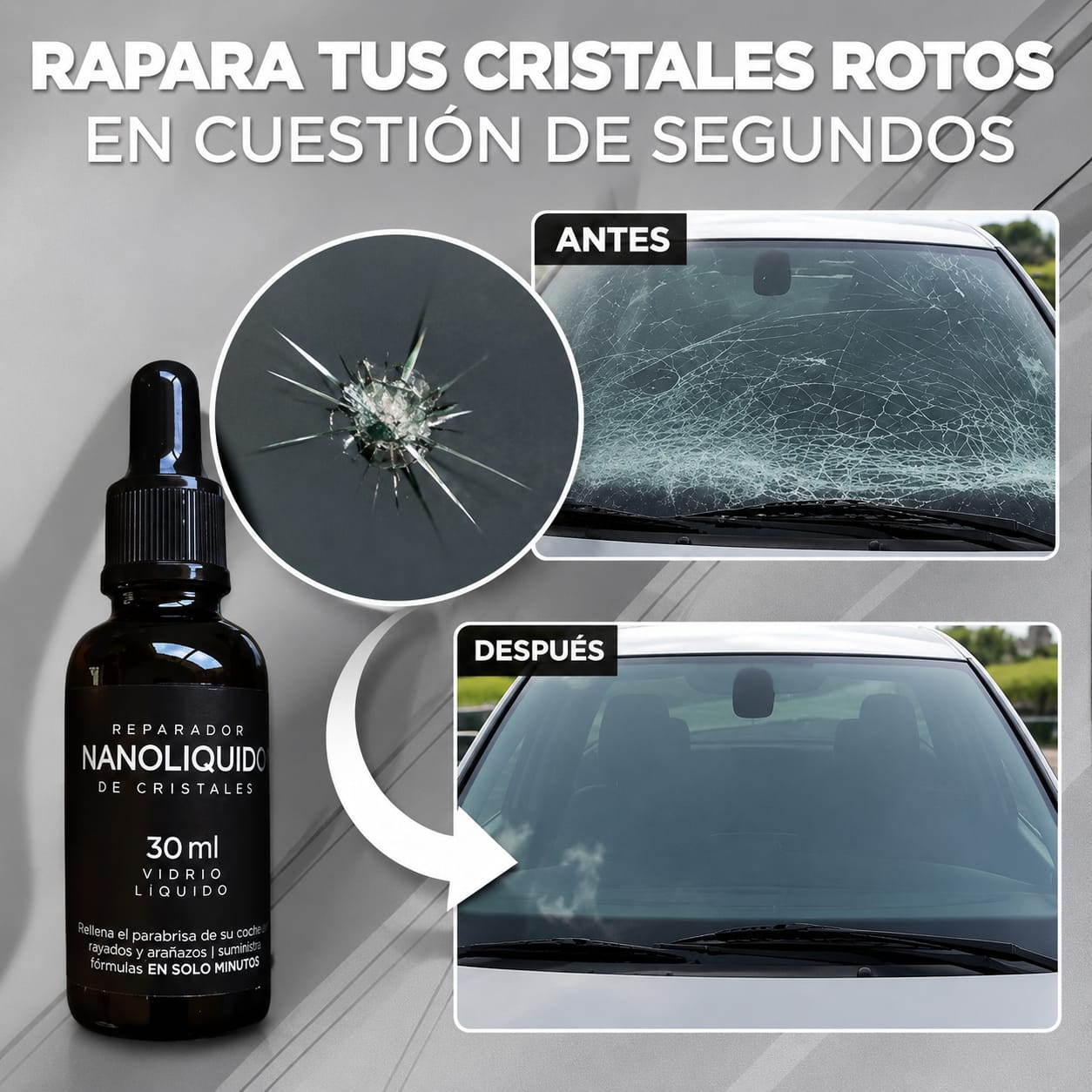 REPADOR DE PARABRISAS "NANOLIQUIDO" OLVIDATE DE LAS GRIETAS y VIDRIOS ROTOS.