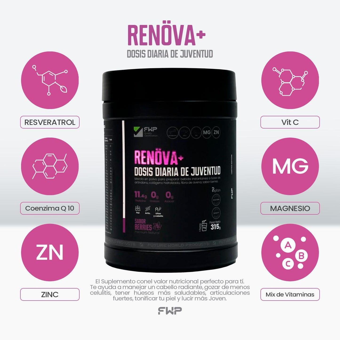 COLÁGENO RENOVA+ CON BIOPEPTIDOS ACTIVOS 11.4 gramos de proteina